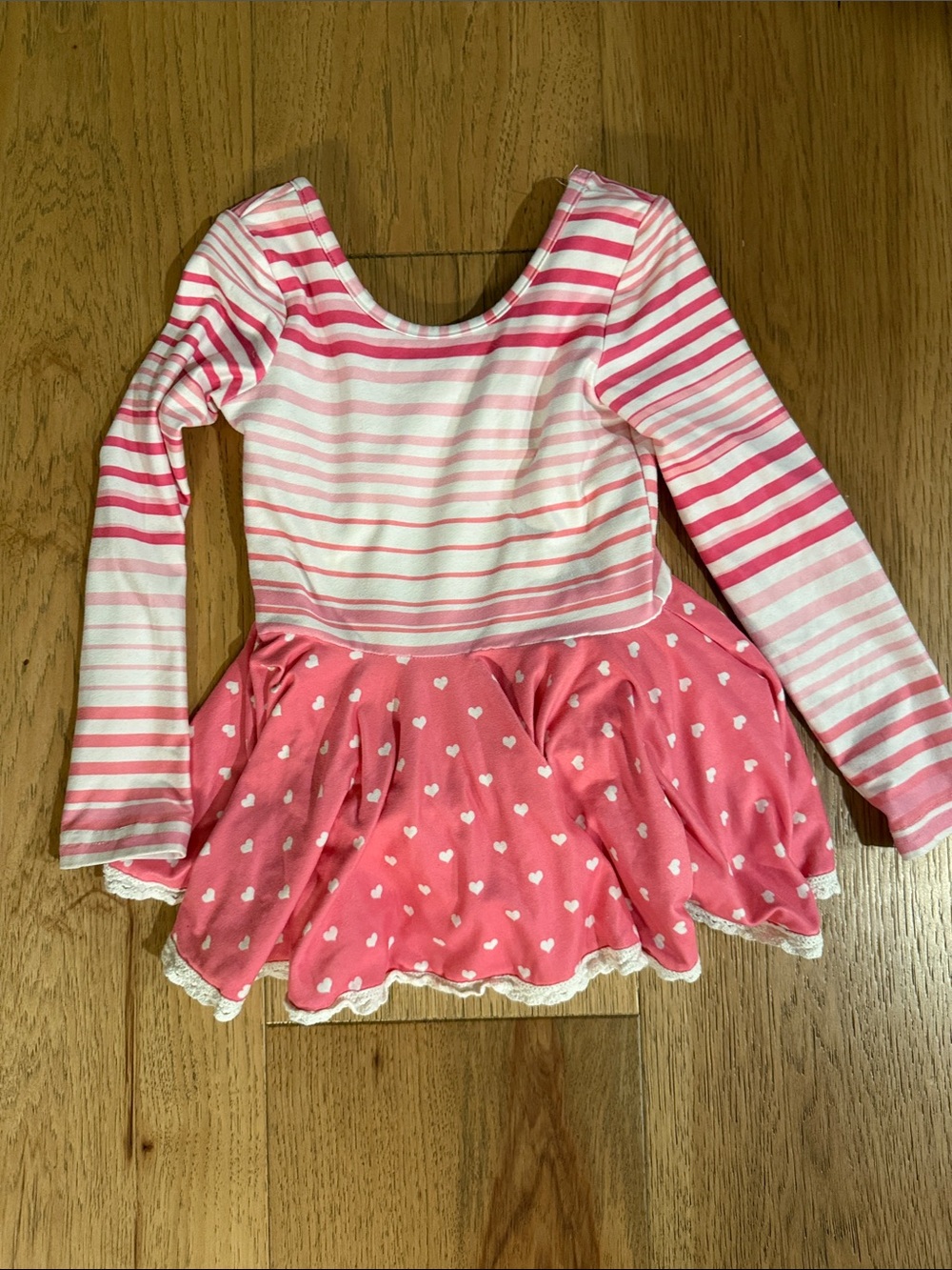 Kids Pink & White Striped Heart Leotard